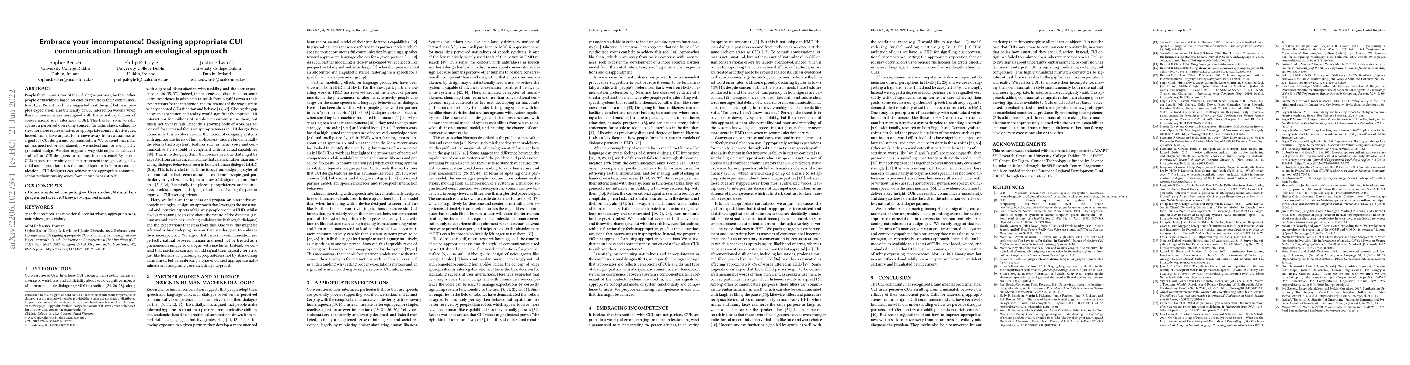 Thumbnail for Embrace your incompetence! Designing appropriate CUI communication
  through an ecological approach