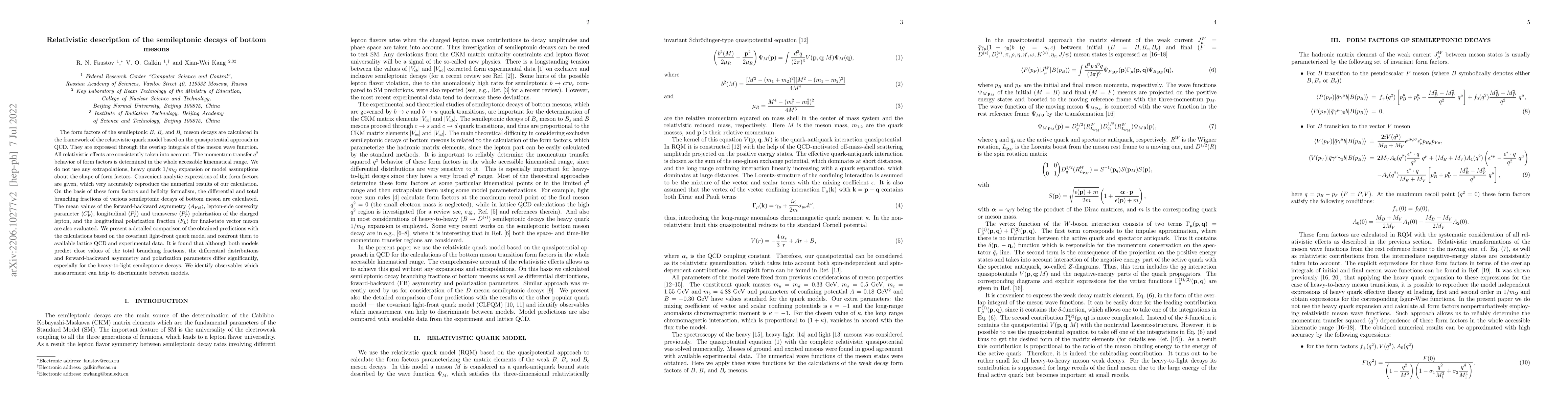Thumbnail for Relativistic description of the semileptonic decays of bottom mesons