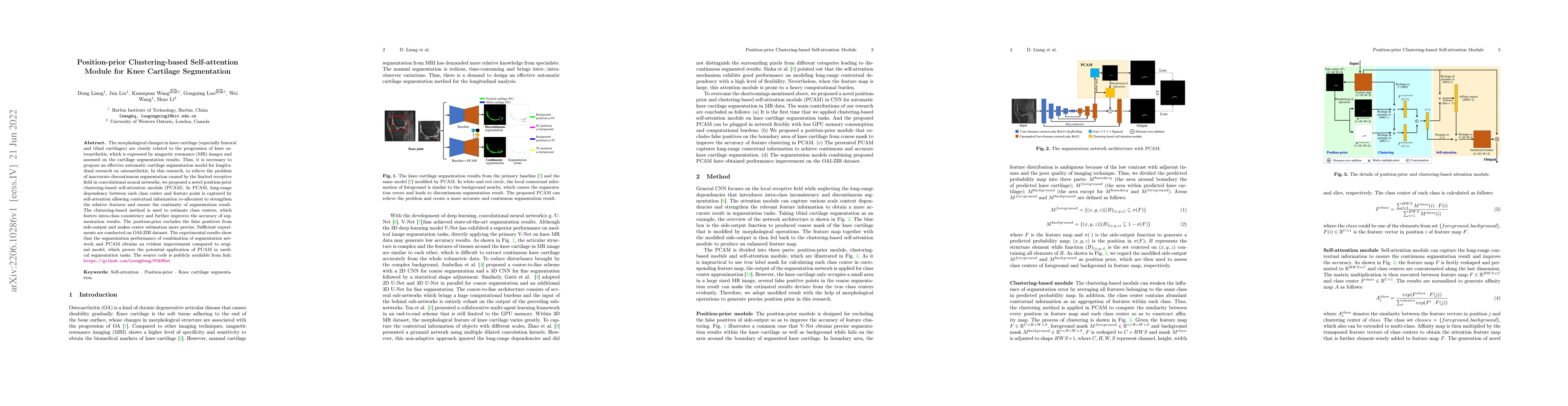Thumbnail for Position-prior Clustering-based Self-attention Module for Knee Cartilage
  Segmentation