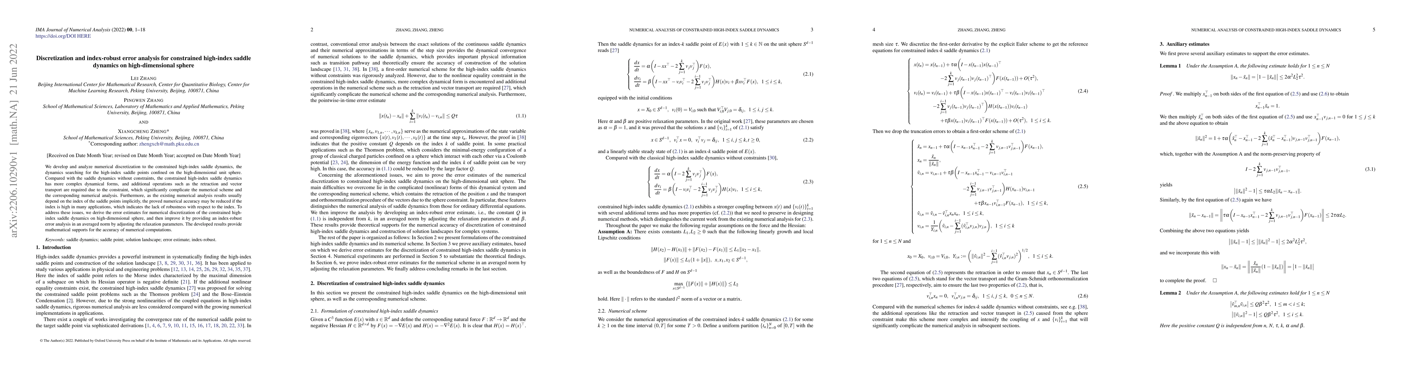 Thumbnail for Discretization and index-robust error analysis for constrained
  high-index saddle dynamics on high-dimensional sphere