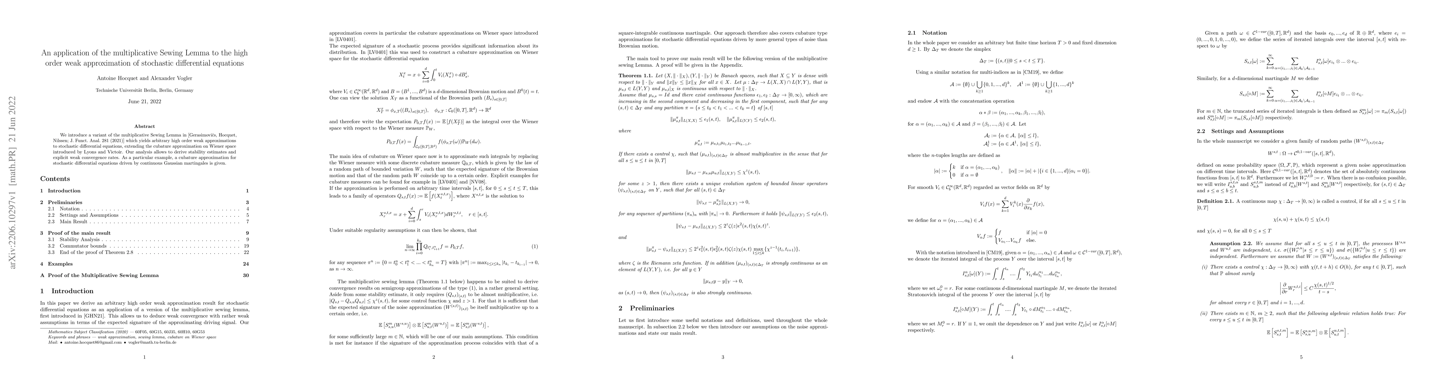 Thumbnail for An application of the multiplicative Sewing Lemma to the high order weak
  approximation of stochastic differential equations
