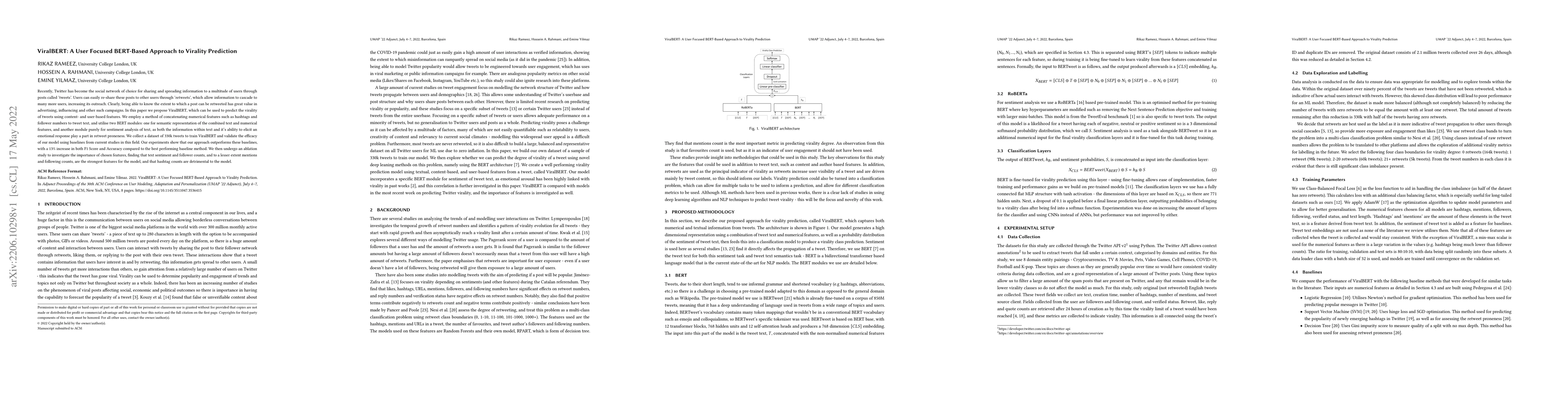Thumbnail for ViralBERT: A User Focused BERT-Based Approach to Virality Prediction