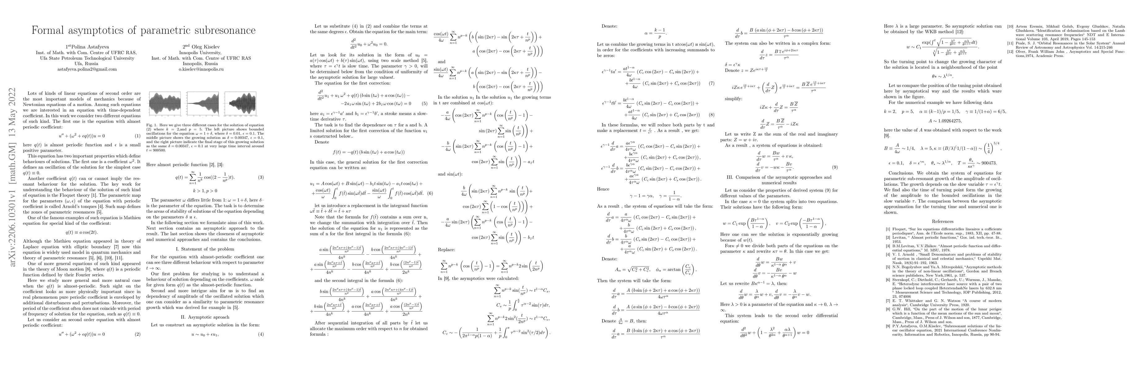 Thumbnail for Formal asymptotics of parametric subresonance