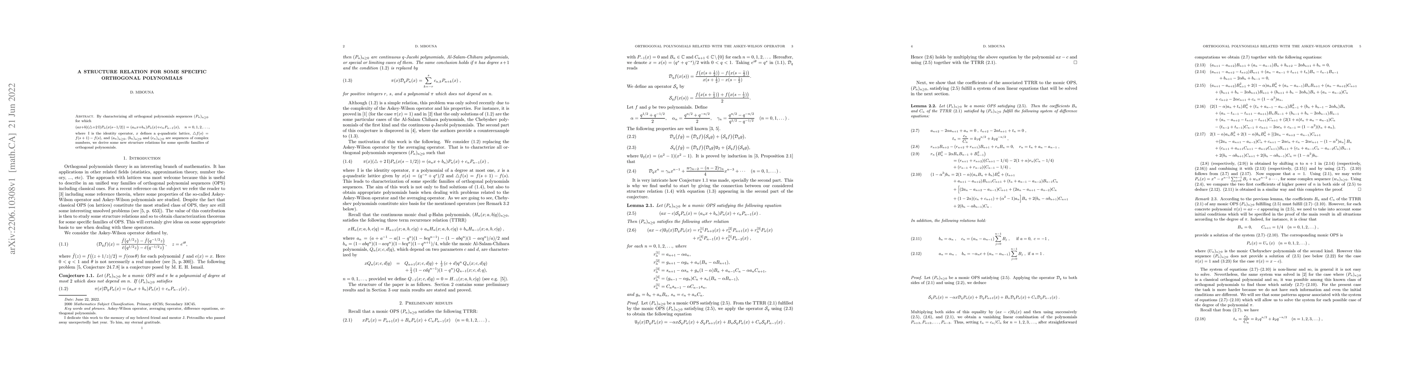Thumbnail for A structure relation for some specific orthogonal polynomials