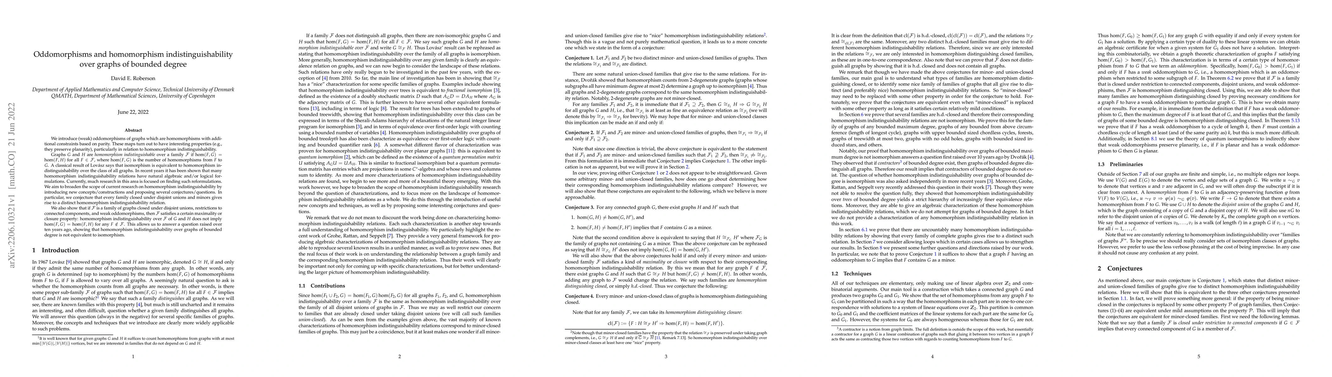 Thumbnail for Oddomorphisms and homomorphism indistinguishability over graphs of
  bounded degree