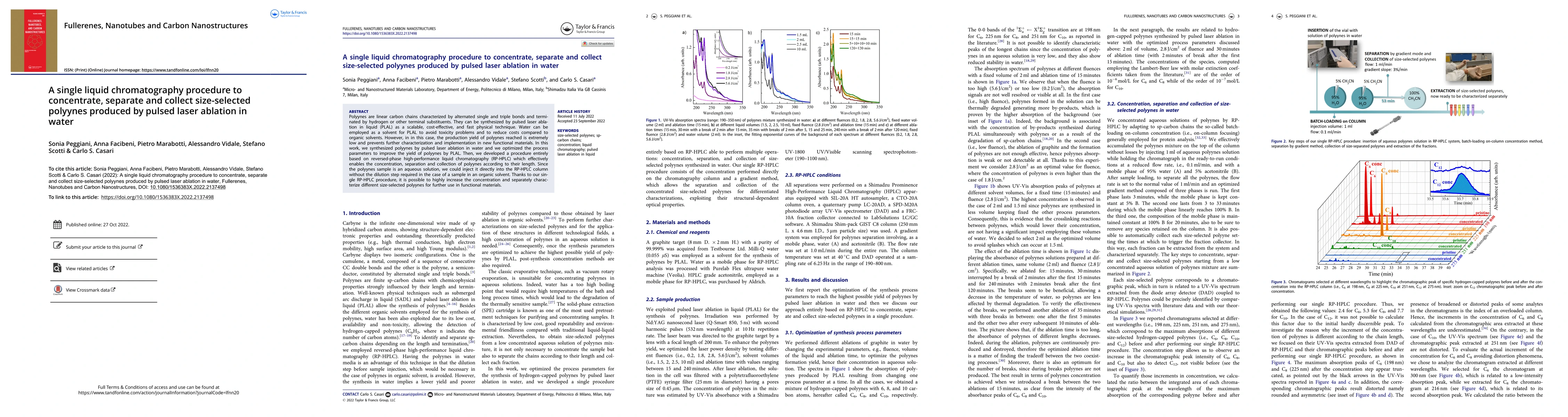 Thumbnail for A single liquid chromatography procedure to concentrate, separate and
  collect size-selected polyynes produced by pulsed laser ablation in water
