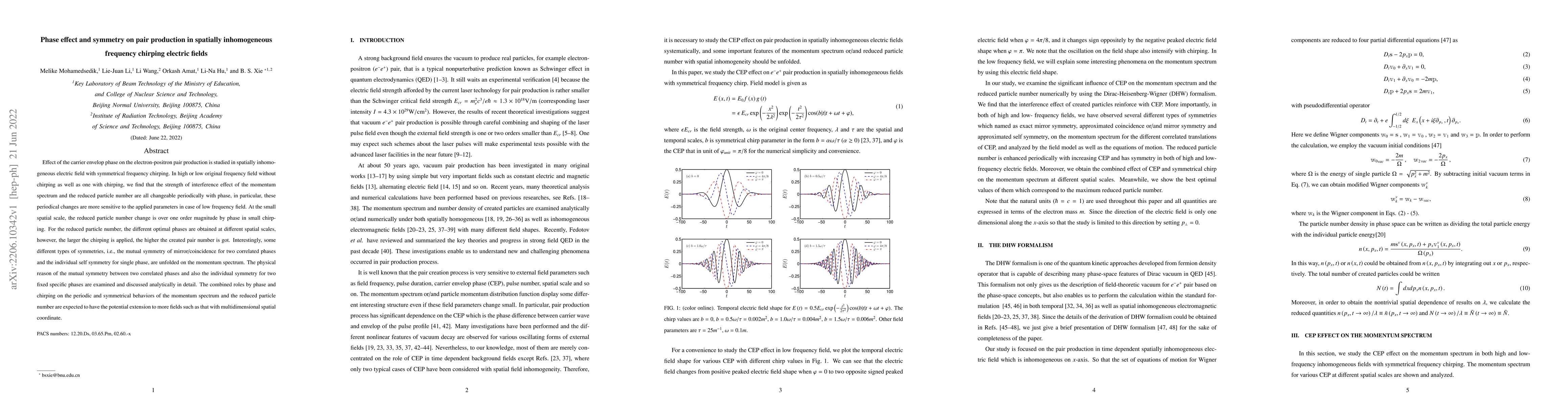 Thumbnail for Phase effect and symmetry on pair production in spatially inhomogeneous
  frequency chirping electric fields