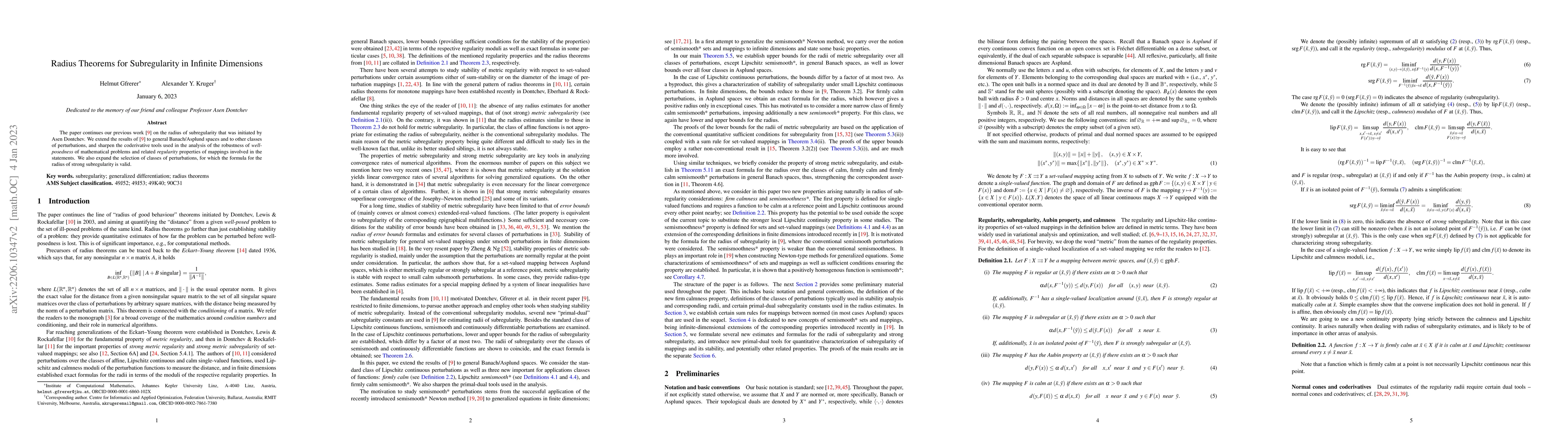 Thumbnail for Radius Theorems for Subregularity in Infinite Dimensions