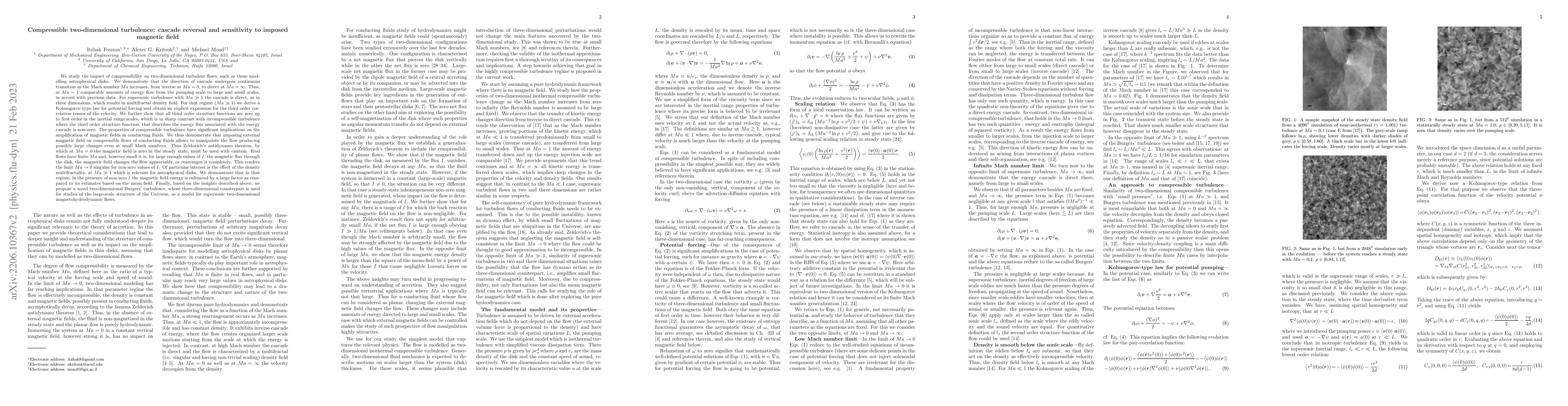 Thumbnail for Compressible two-dimensional turbulence: cascade reversal and
  sensitivity to imposed magnetic field