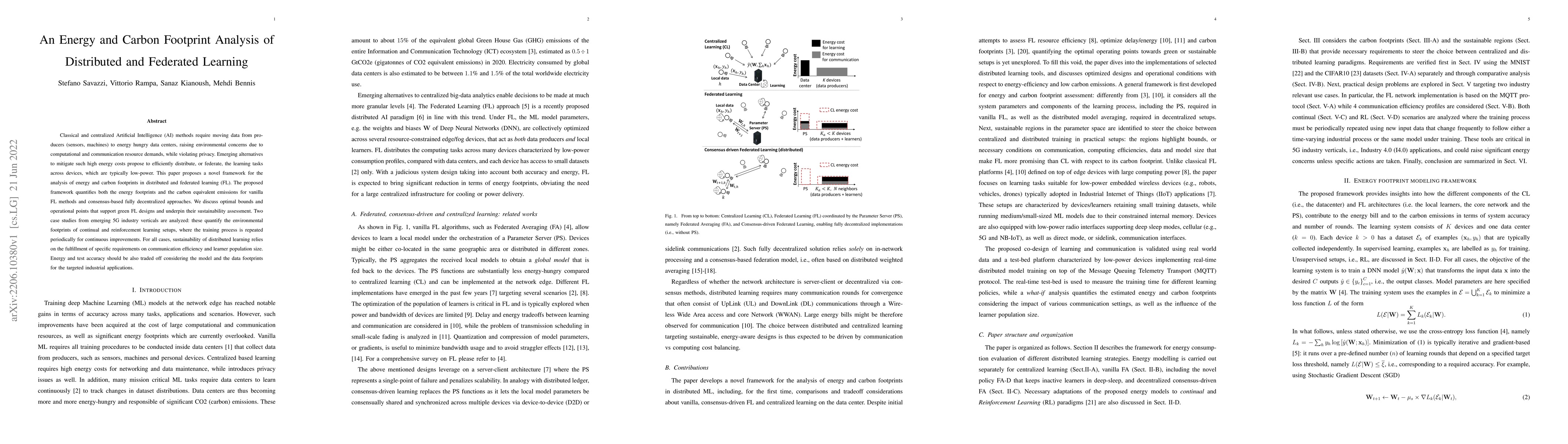 Thumbnail for An Energy and Carbon Footprint Analysis of Distributed and Federated
  Learning