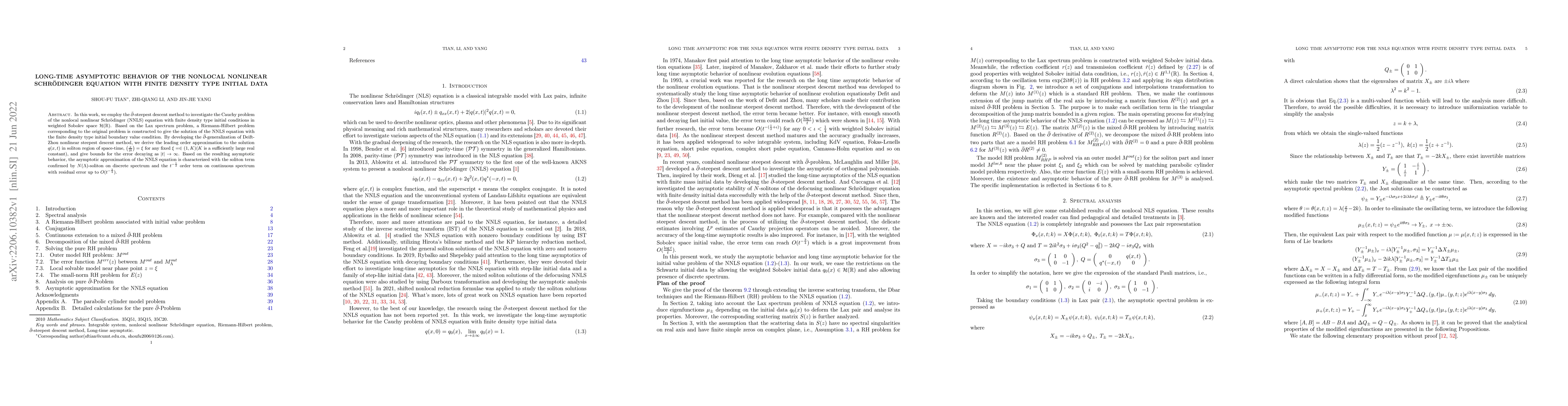Thumbnail for Long-time asymptotic behavior of the nonlocal nonlinear Schr\"{o}dinger
  equation with finite density type initial data