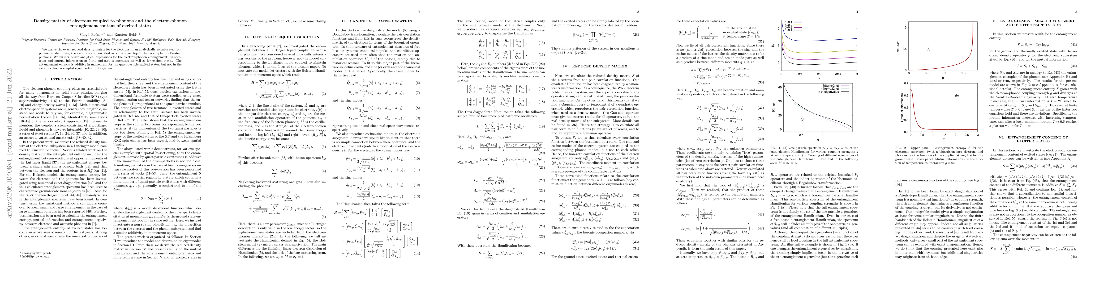 Thumbnail for Density matrix of electrons coupled to phonons and the electron-phonon
  entanglement content of excited states