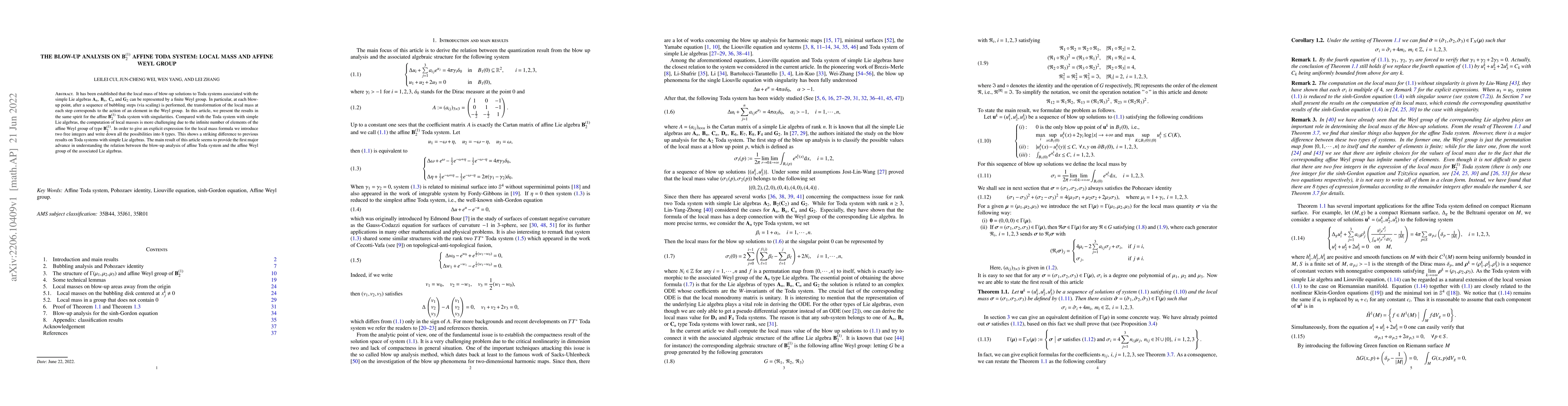 Thumbnail for The Blow-up Analysis on $\mathbf{B}_2^{(1)}$ Affine Toda system: Local
  mass and Affine Weyl group