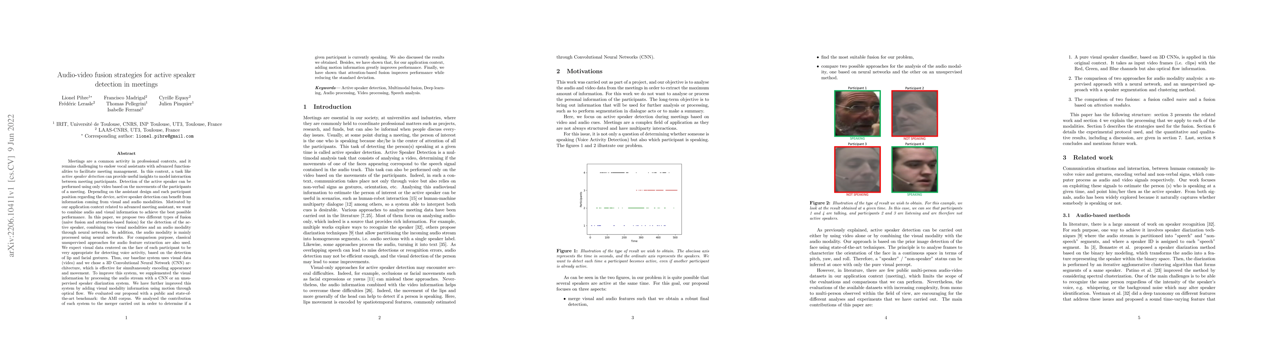 Thumbnail for Audio-video fusion strategies for active speaker detection in meetings