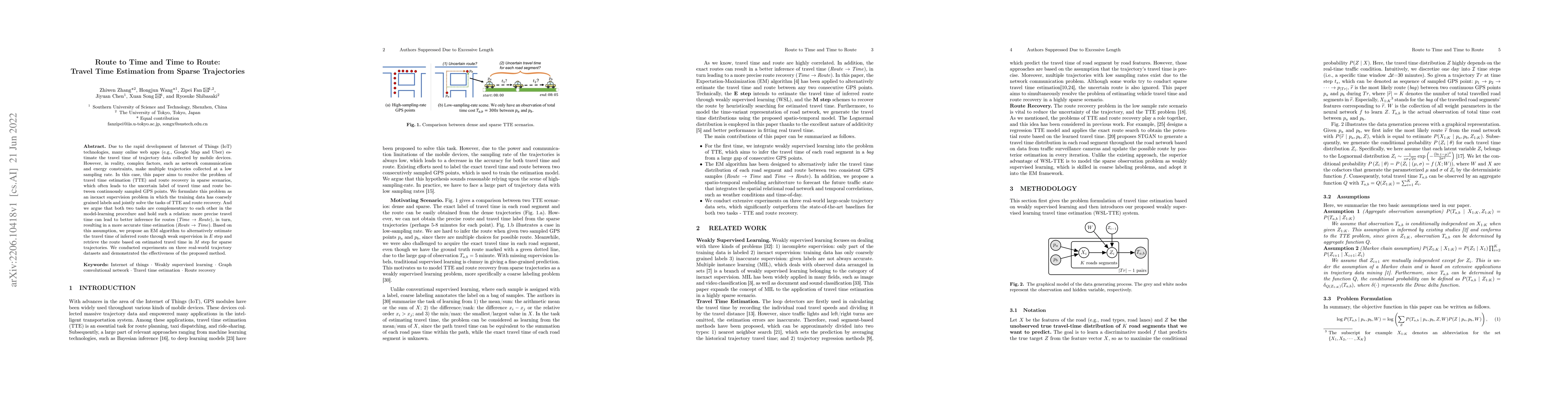 Thumbnail for Route to Time and Time to Route: Travel Time Estimation from Sparse
  Trajectories
