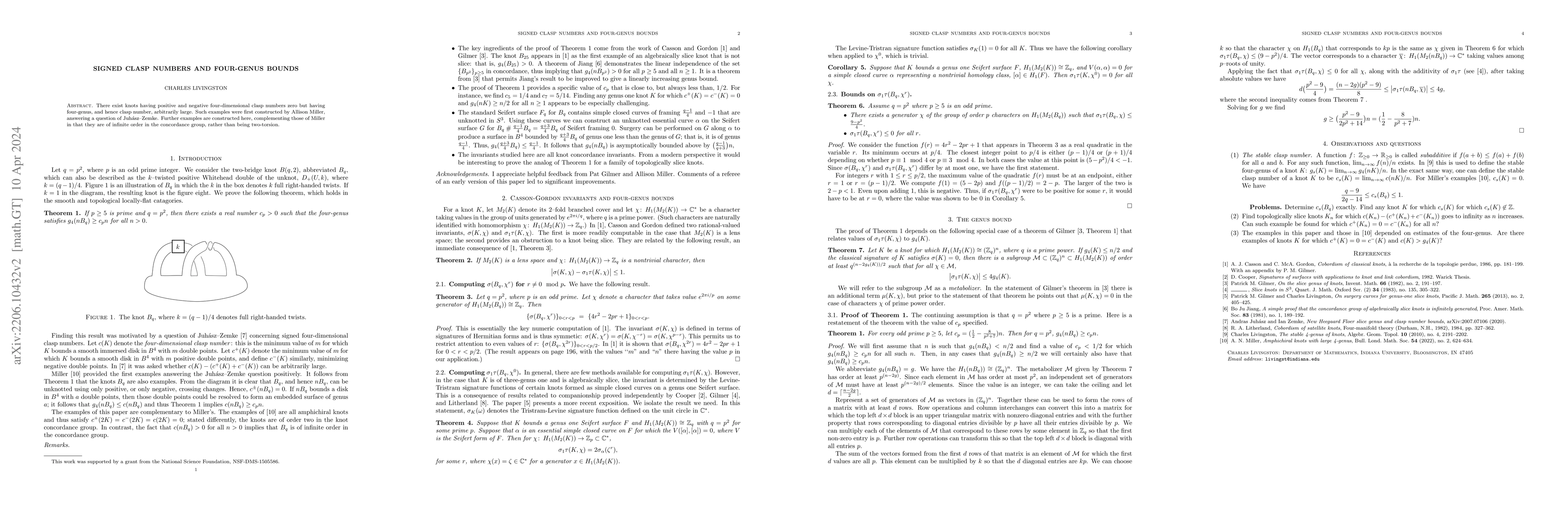 Thumbnail for Signed clasp numbers and four-genus bounds