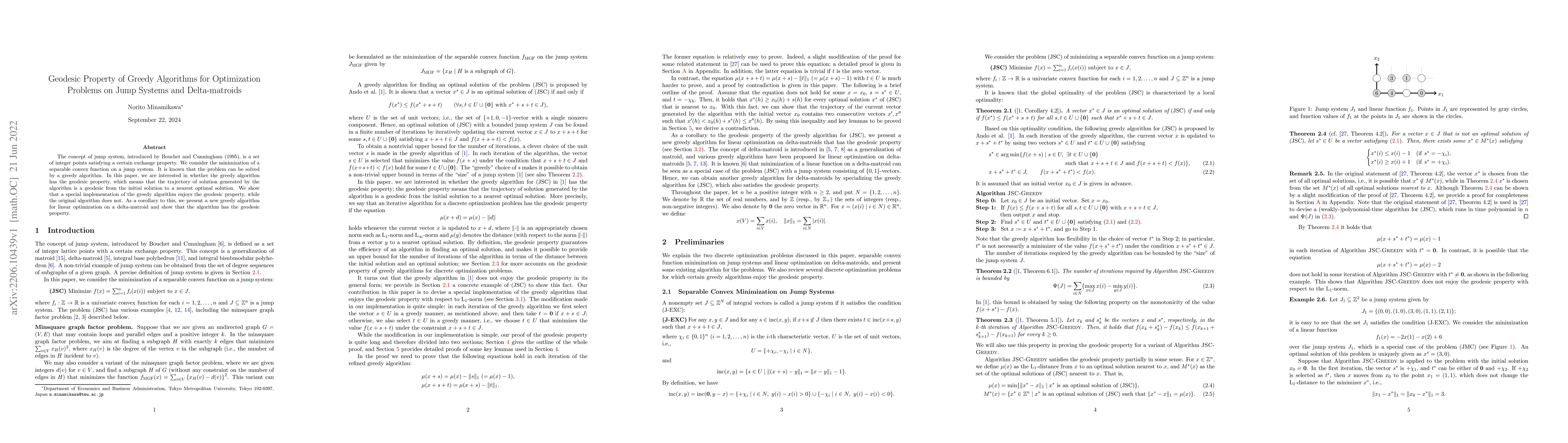 Thumbnail for Geodesic Property of Greedy Algorithms for Optimization Problems on Jump
  Systems and Delta-matroids