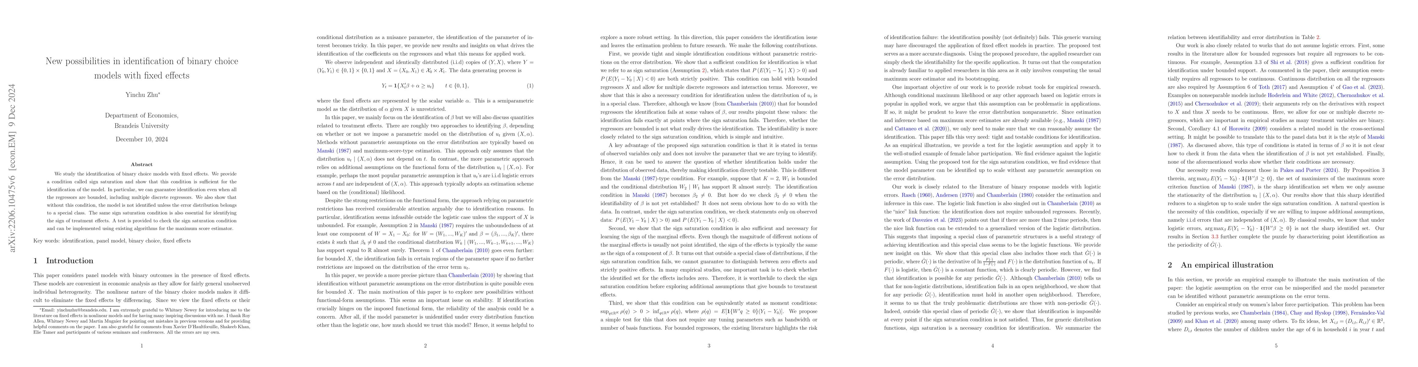 Thumbnail for New possibilities in identification of binary choice models with fixed
  effects