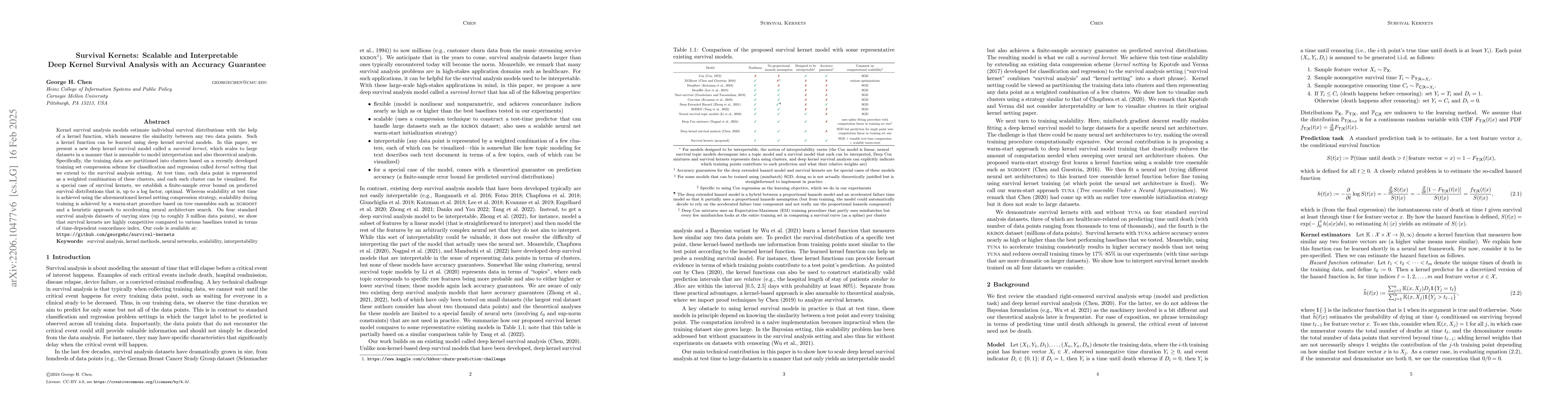Thumbnail for Survival Kernets: Scalable and Interpretable Deep Kernel Survival
  Analysis with an Accuracy Guarantee