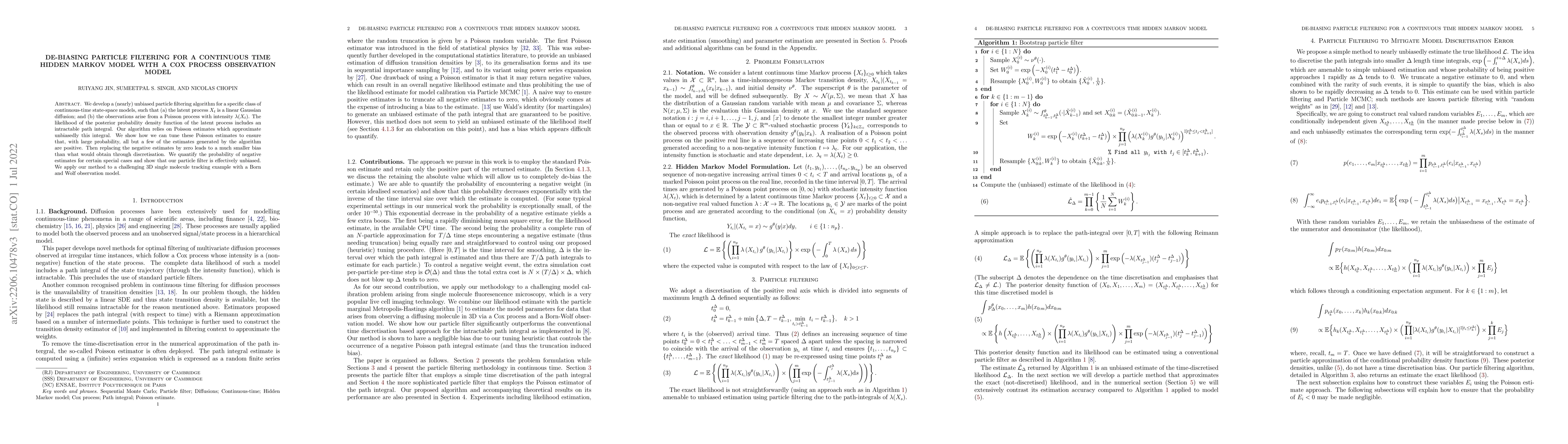 Thumbnail for De-biasing particle filtering for a continuous time hidden Markov model
  with a Cox process observation model