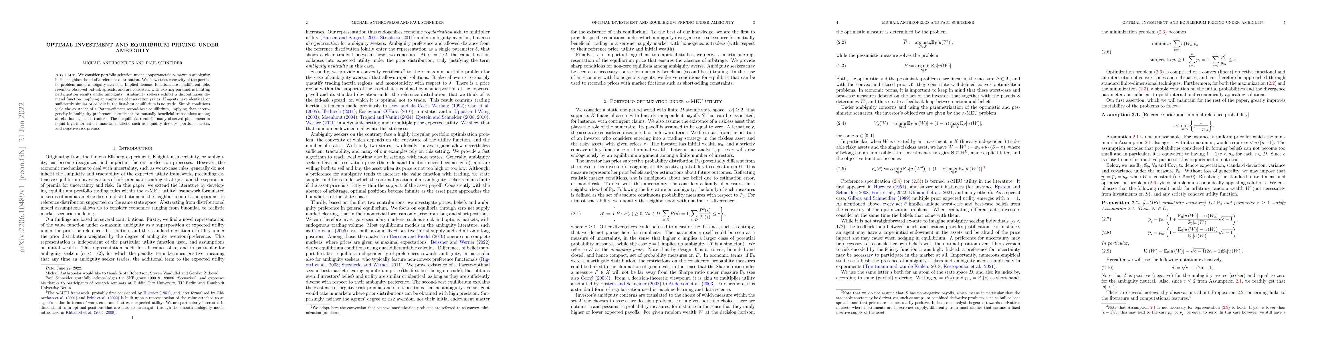 Thumbnail for Optimal Investment and Equilibrium Pricing under Ambiguity