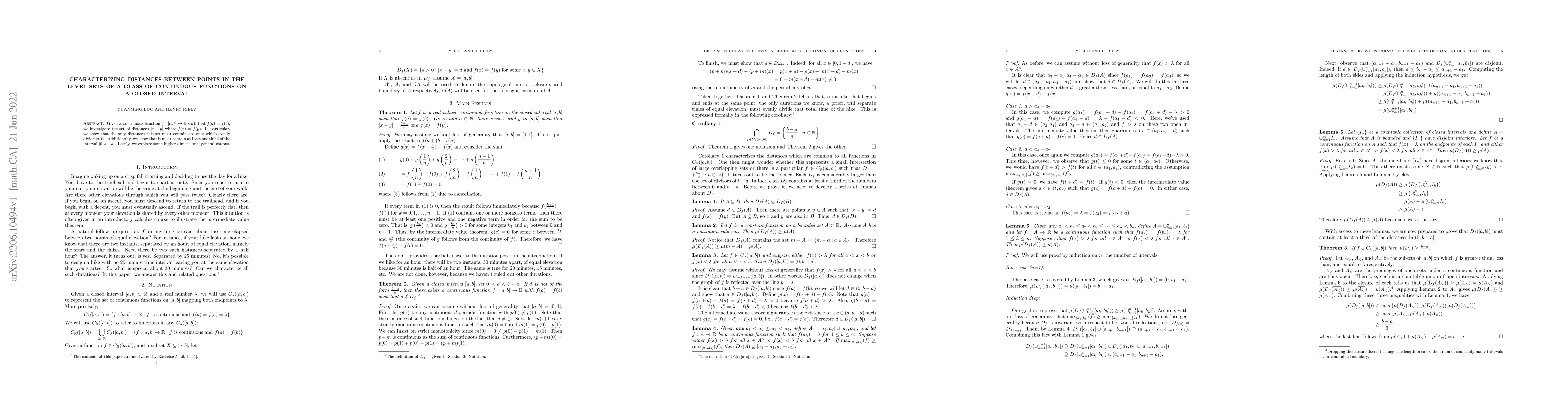 Thumbnail for Characterizing Distances Between Points in the Level Sets of a Class of
  Continuous Functions on a Closed Interval