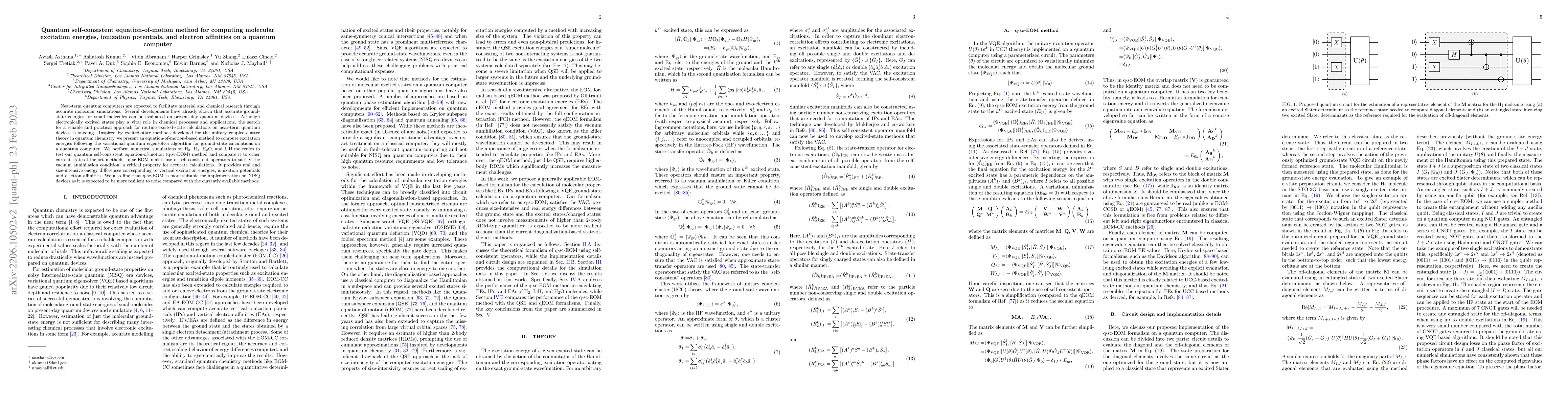 Thumbnail for Quantum self-consistent equation-of-motion method for computing
  molecular excitation energies, ionization potentials, and electron affinities
  on a quantum computer