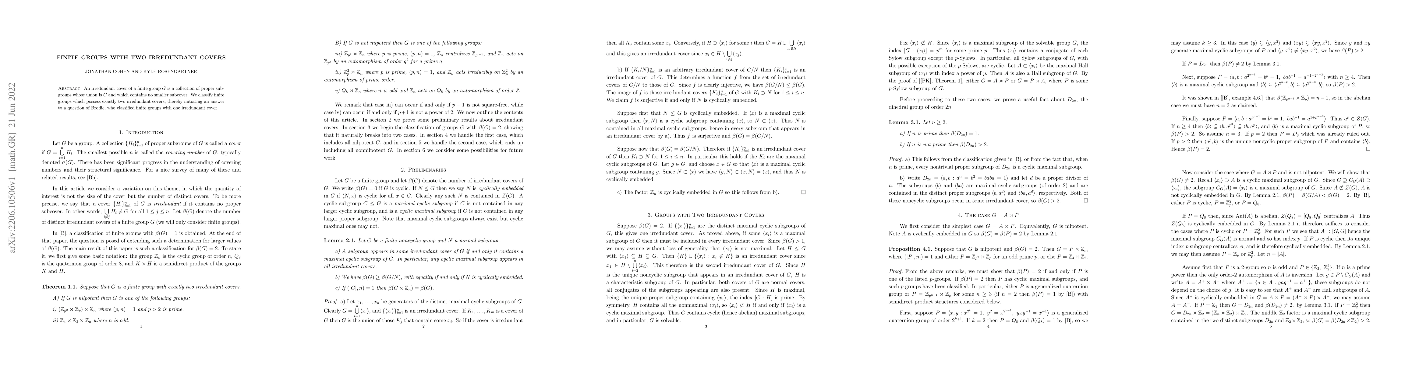 Thumbnail for Finite Groups With Two Irredundant Covers