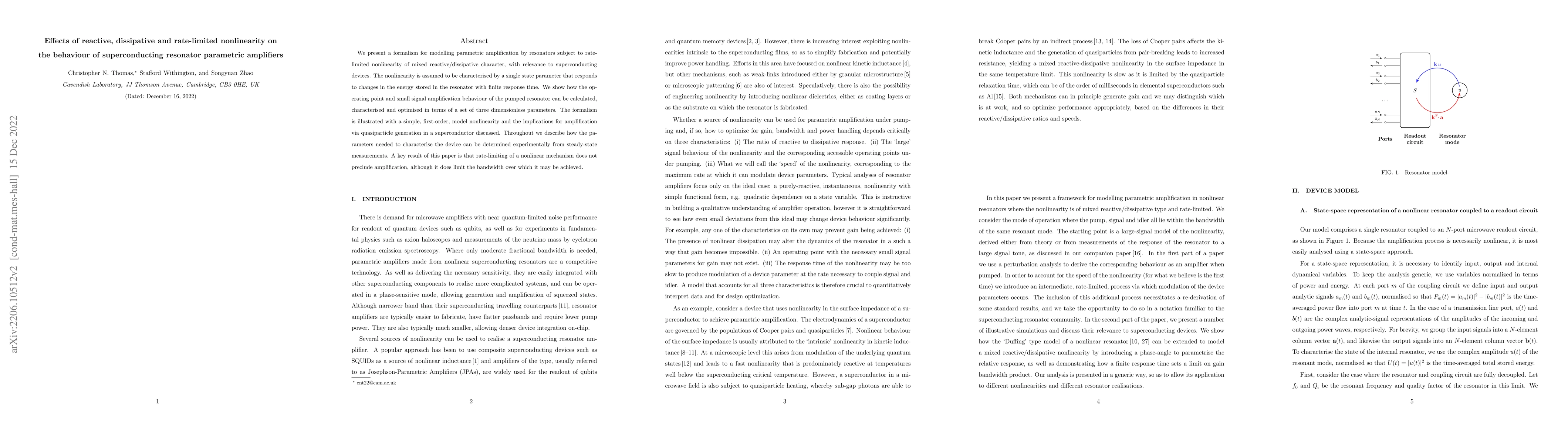 Thumbnail for Effects of reactive, dissipative and rate-limited nonlinearity on the
  behaviour of superconducting resonator parametric amplifiers