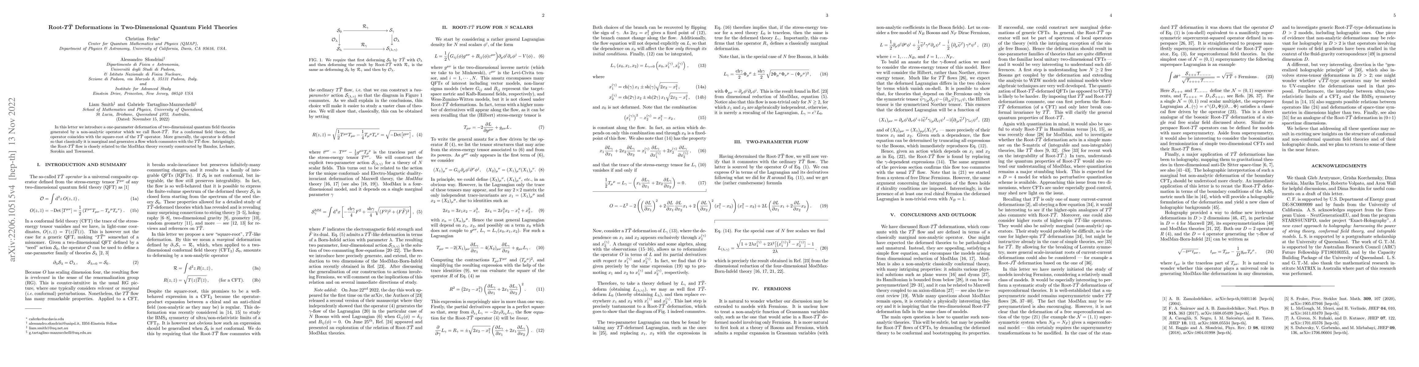Thumbnail for Root-$T \overline{T}$ Deformations in Two-Dimensional Quantum Field
  Theories