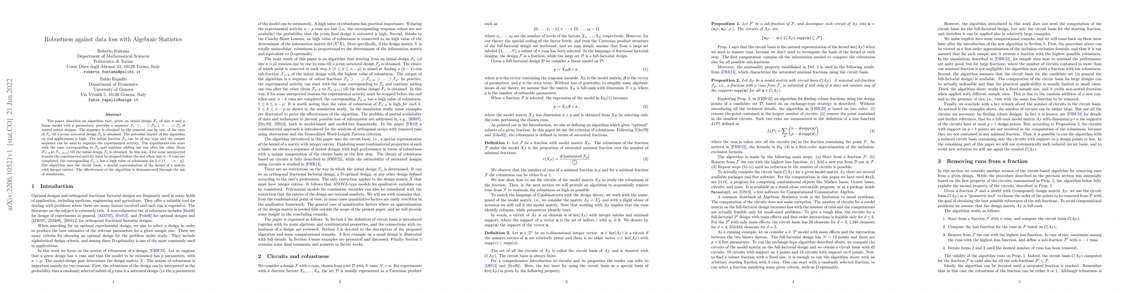 Thumbnail for Robustness against data loss with Algebraic Statistics