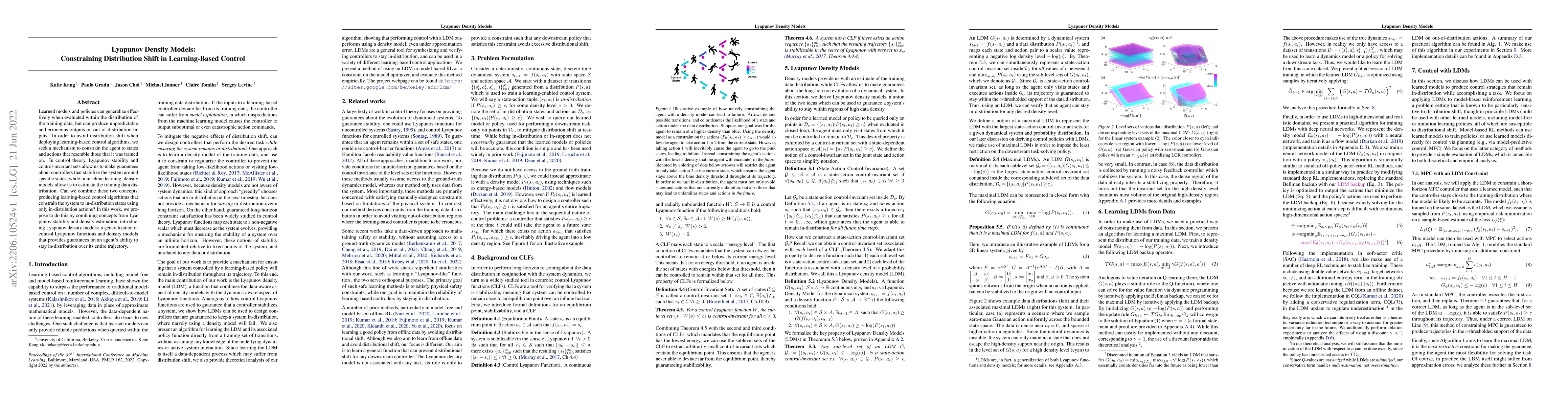 Thumbnail for Lyapunov Density Models: Constraining Distribution Shift in
  Learning-Based Control