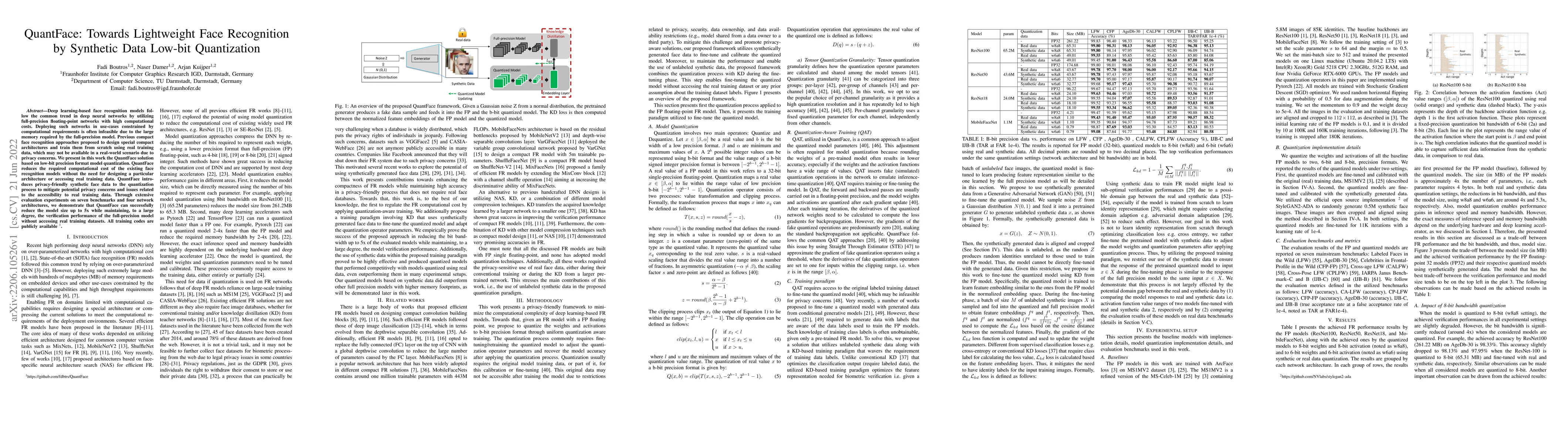 Thumbnail for QuantFace: Towards Lightweight Face Recognition by Synthetic Data
  Low-bit Quantization