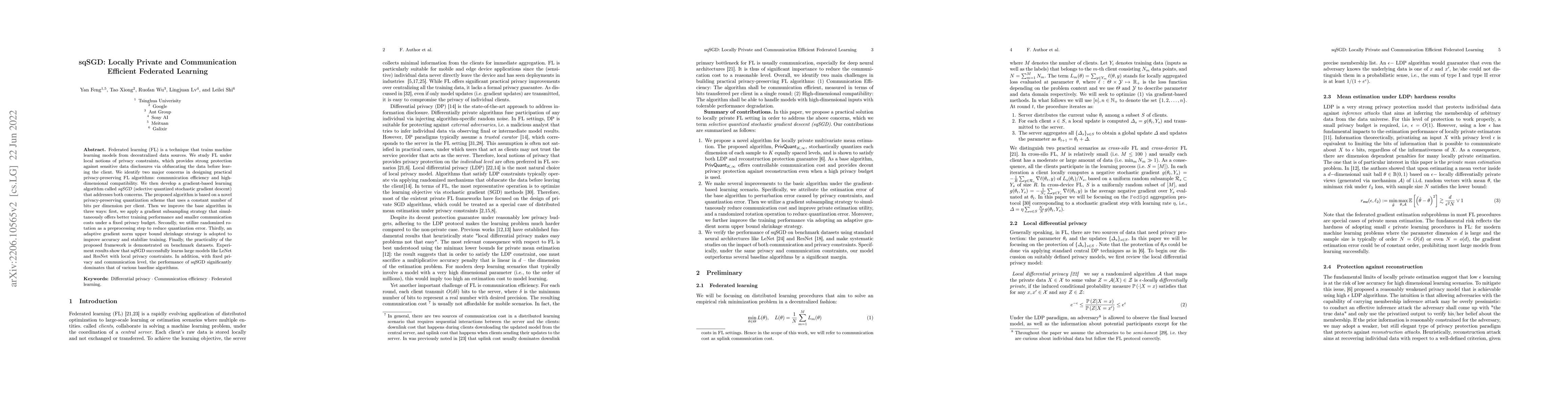 Thumbnail for sqSGD: Locally Private and Communication Efficient Federated Learning