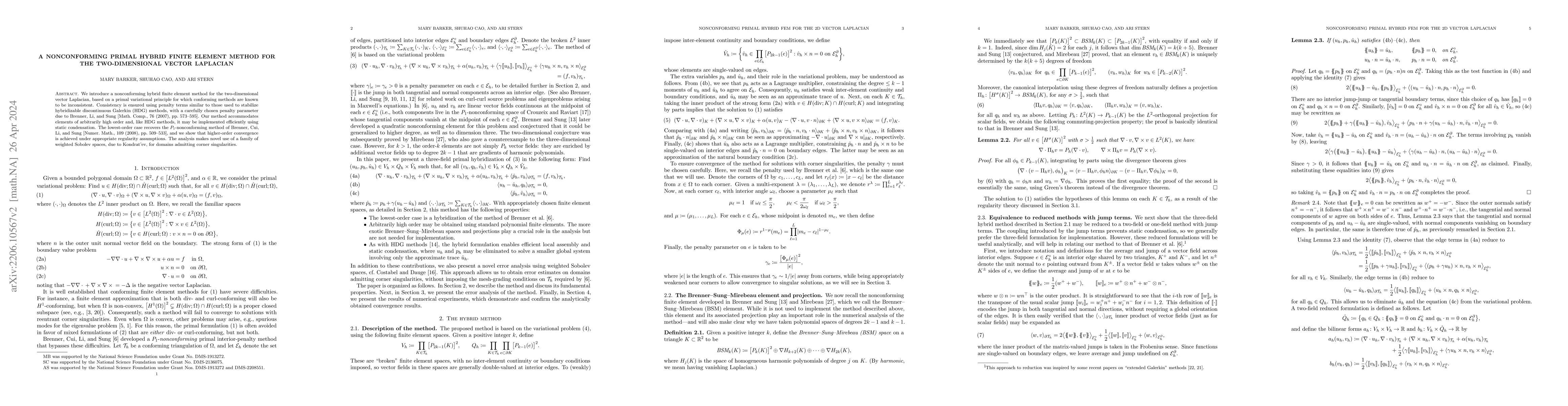 Thumbnail for A nonconforming primal hybrid finite element method for the
  two-dimensional vector Laplacian