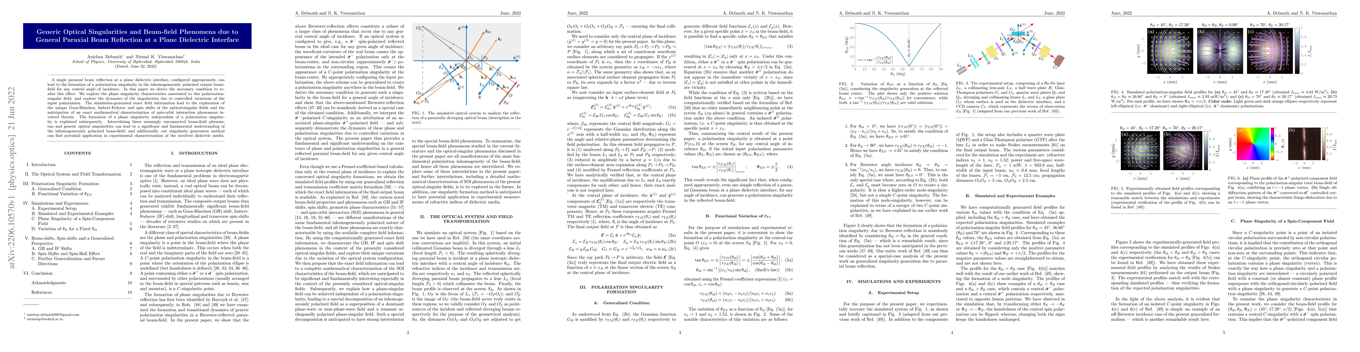 Thumbnail for Generic Optical Singularities and Beam-field Phenomena due to General
  Paraxial Beam Reflection at a Plane Dielectric Interface