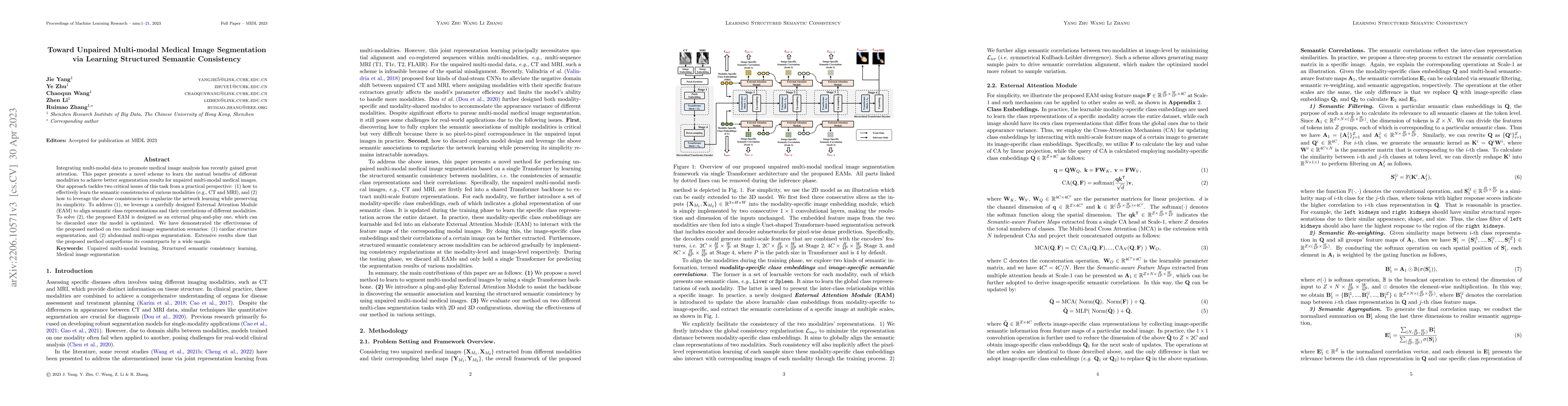Thumbnail for Toward Unpaired Multi-modal Medical Image Segmentation via Learning
  Structured Semantic Consistency