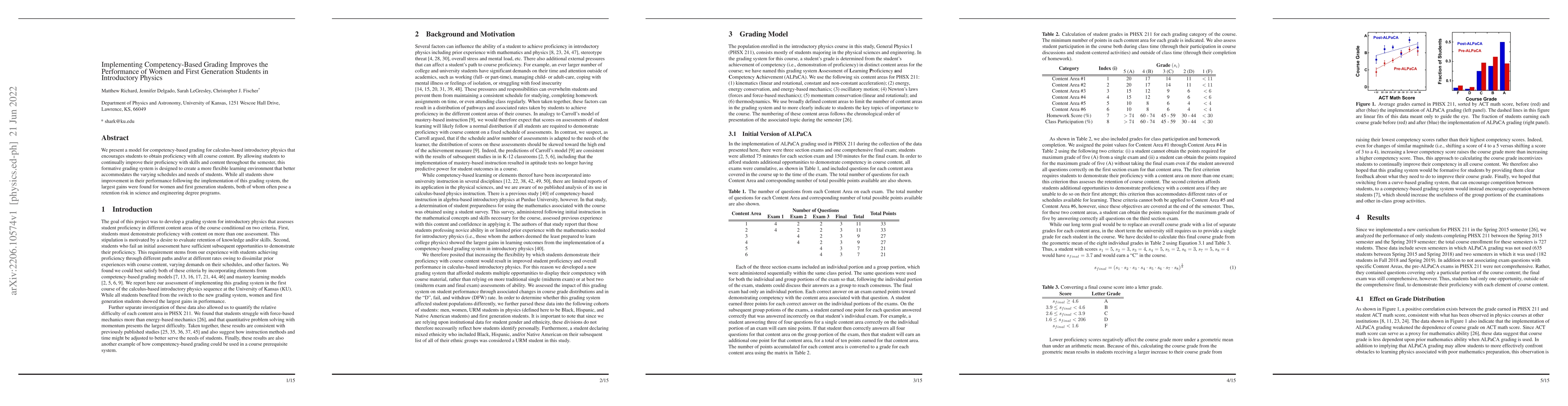 Thumbnail for Implementing Competency-Based Grading Improves the Performance of Women
  and First Generation Students in Introductory Physics