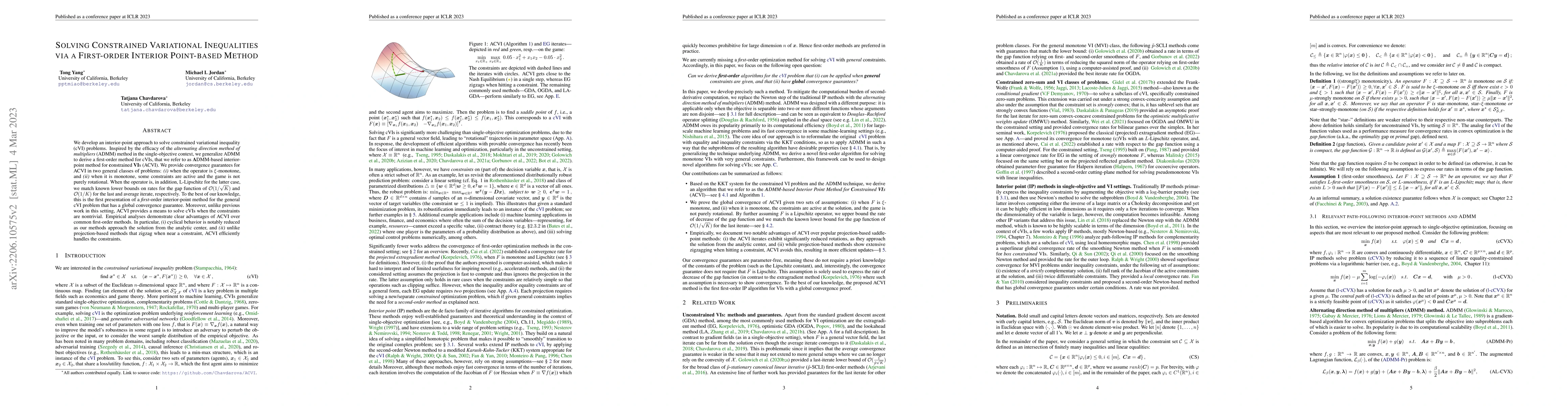 Thumbnail for Solving Constrained Variational Inequalities via a First-order Interior
  Point-based Method