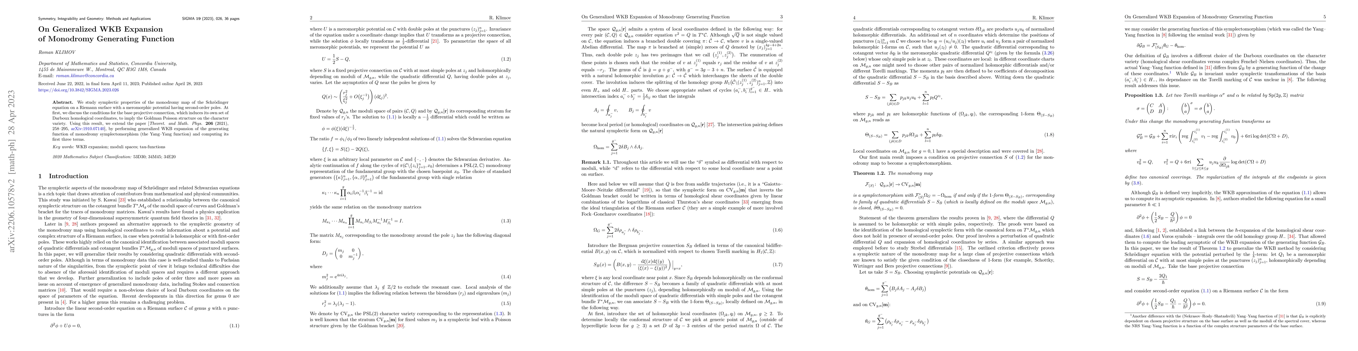 Thumbnail for On Generalized WKB Expansion of Monodromy Generating Function