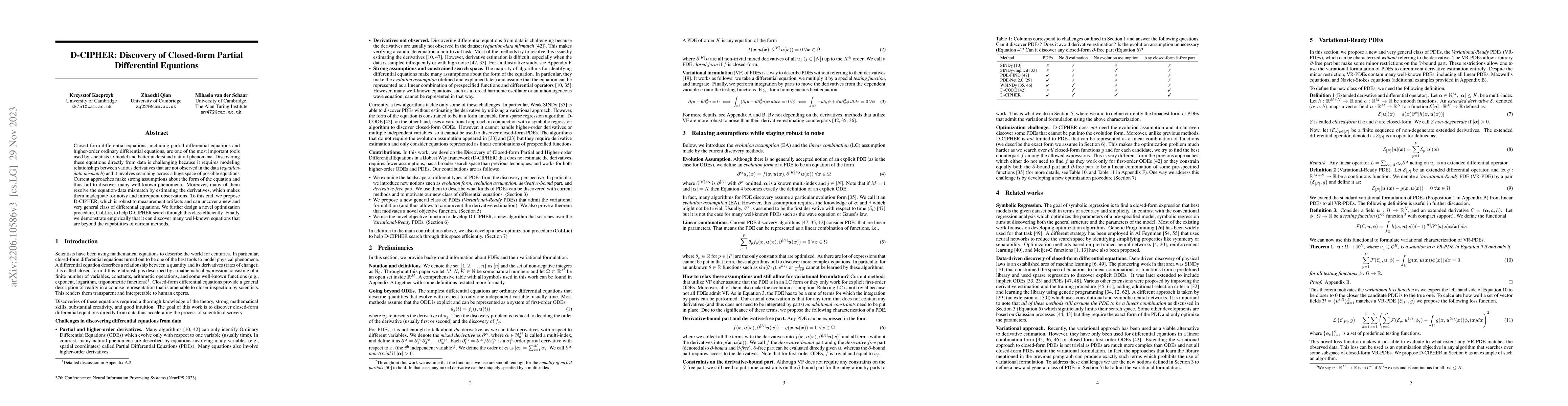Thumbnail for D-CIPHER: Discovery of Closed-form Partial Differential Equations