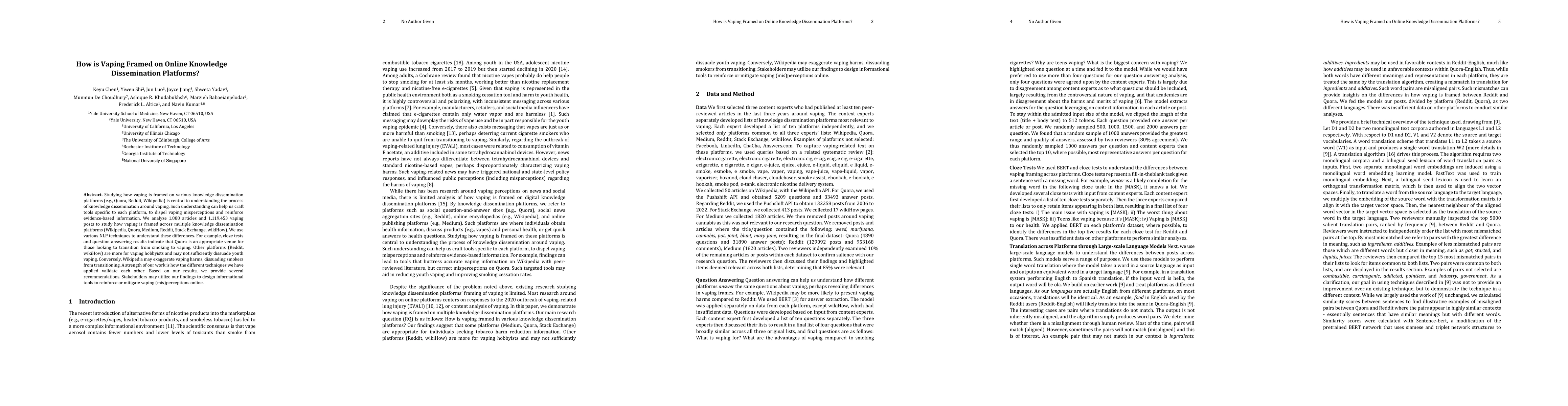Thumbnail for How is Vaping Framed on Online Knowledge Dissemination Platforms?