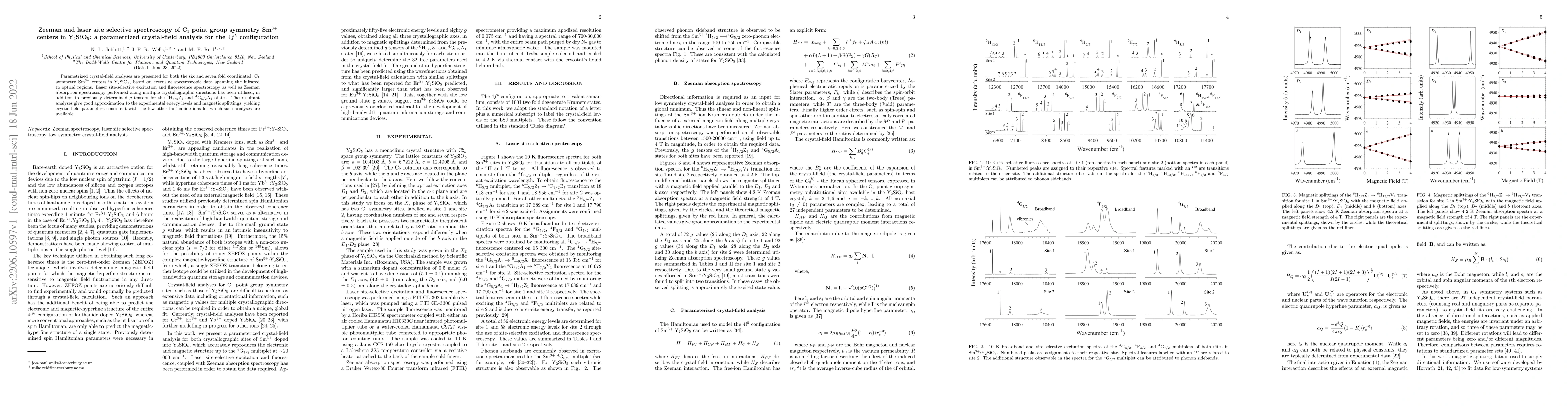 Thumbnail for Reproduction of the electronic and magnetic structure of the low
  symmetry sites of Y$_{2}$SiO$_{5}$ doped with Sm$^{3+}$ via a parameterized
  crystal-field model