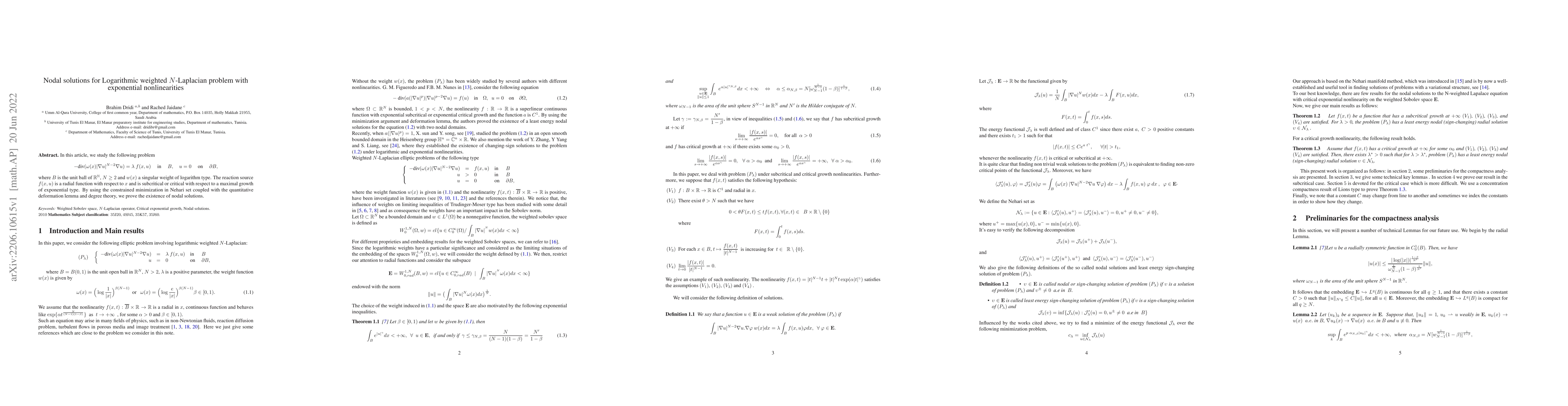 Thumbnail for Nodal solutions for Logarithmic weighted $N$-Laplacian problem with
  exponential nonlinearities