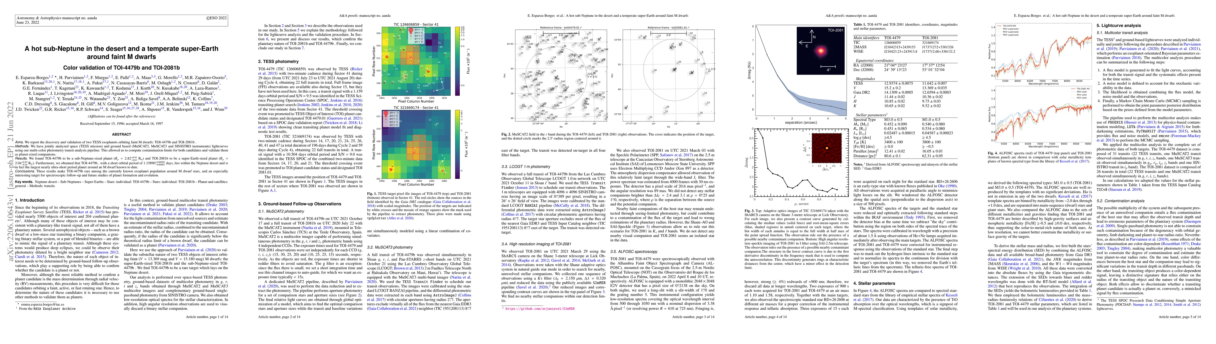 Thumbnail for A hot sub-Neptune in the desert and a temperate super-Earth around faint
  M dwarfs: Color validation of TOI-4479b and TOI-2081b
