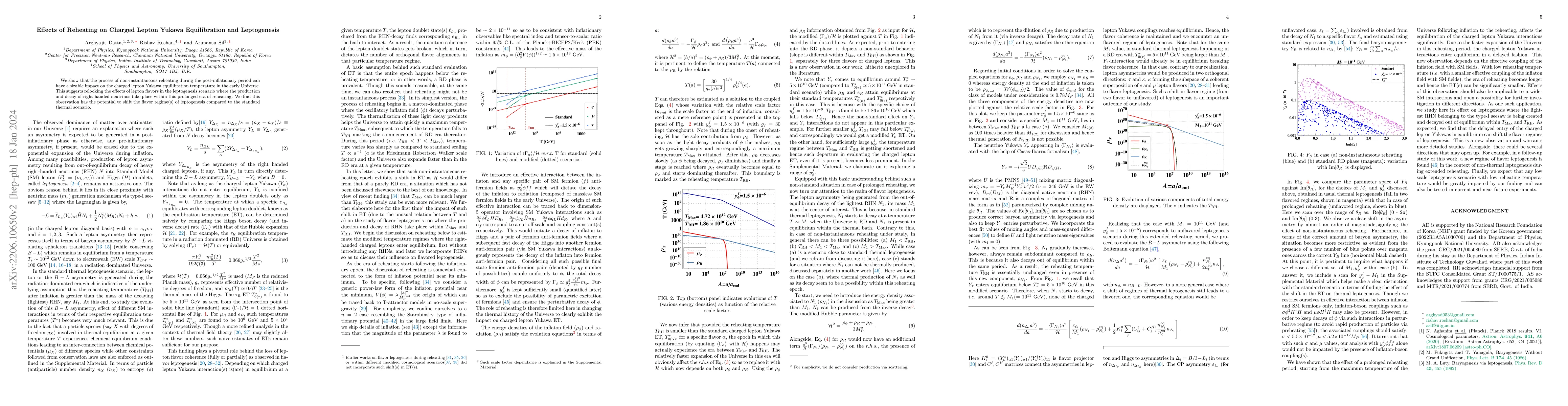 Thumbnail for Effects of Reheating on Charged Lepton Yukawa Equilibration and
  Leptogenesis