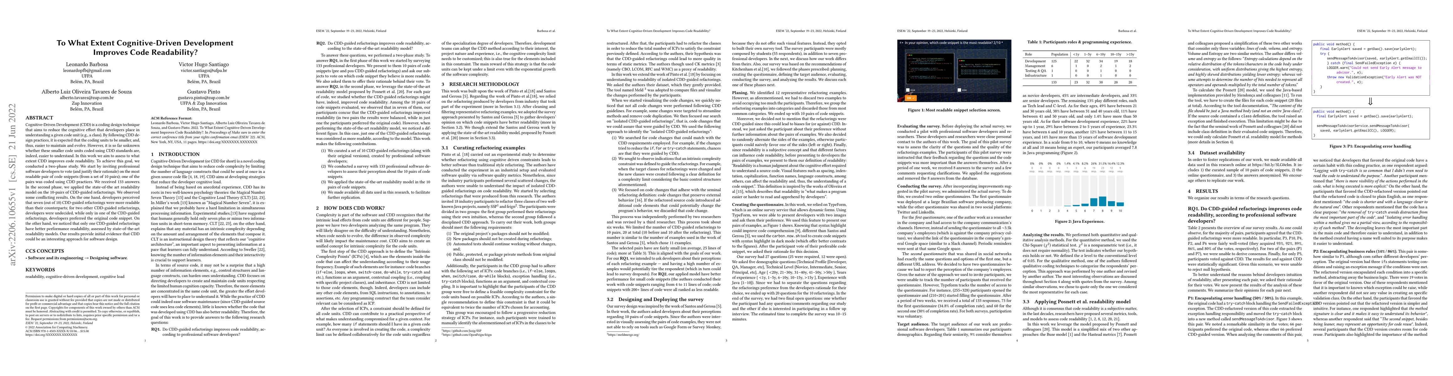 Thumbnail for To What Extent Cognitive-Driven Development Improves Code Readability?