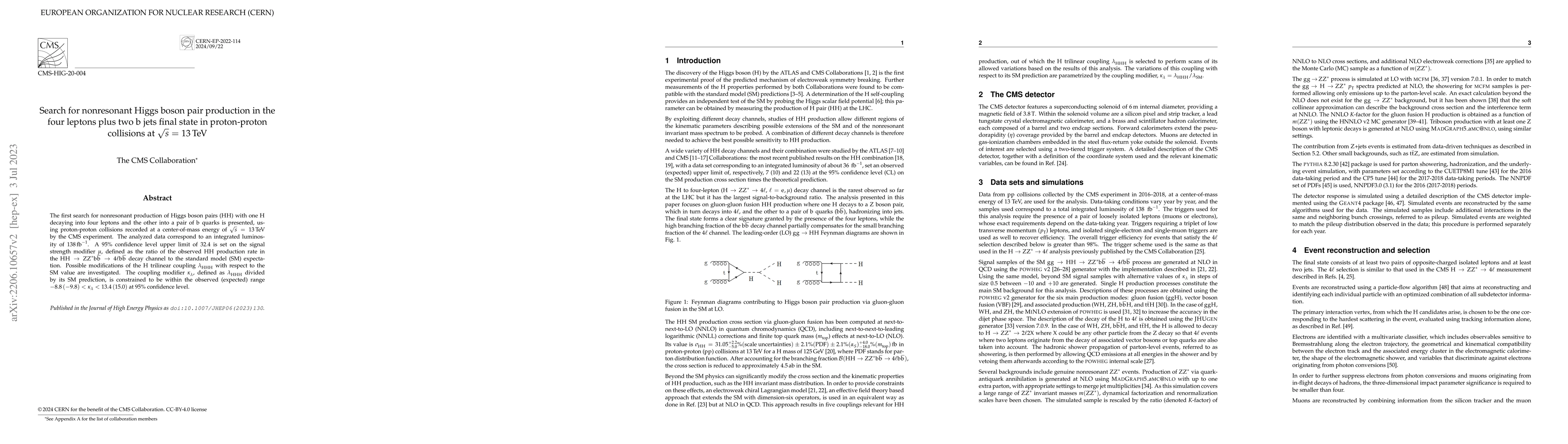 Thumbnail for Search for nonresonant Higgs boson pair production in the four leptons
  plus two b jets final state in proton-proton collisions at $\sqrt{s}$ = 13
  TeV
