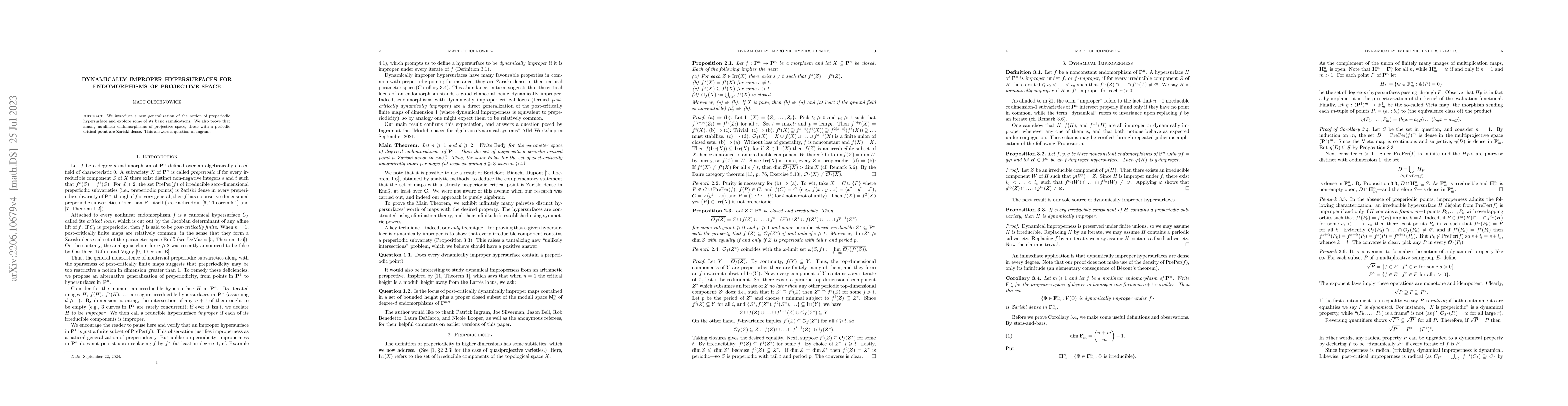 Thumbnail for Dynamically improper hypersurfaces for endomorphisms of projective space