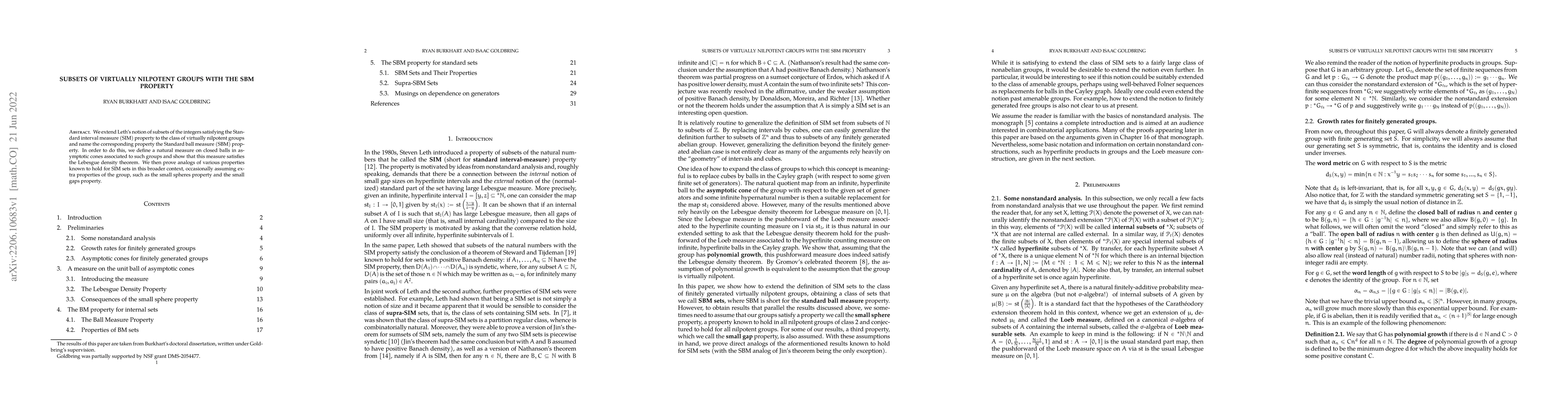 Thumbnail for Subsets of Virtually Nilpotent Groups with the SBM Property